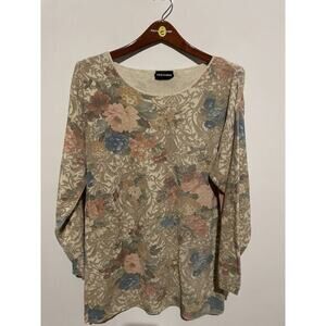 Vintage Paul Harris Pink‎ Cottagecore Floral knit chunky sz L long sleeve scoop
